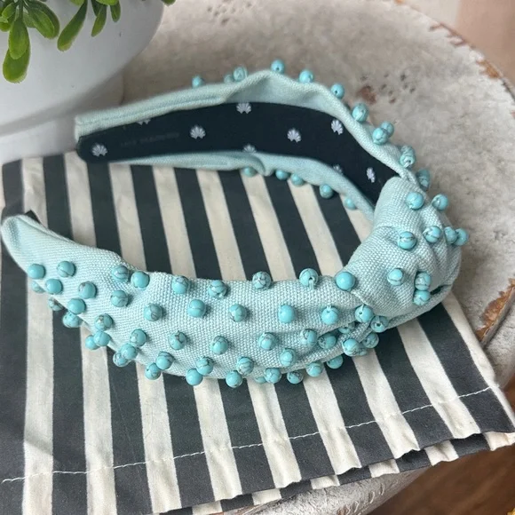 Lele Sadoughi Aqua Beaded Knotted Headband - Picture 4 of 6